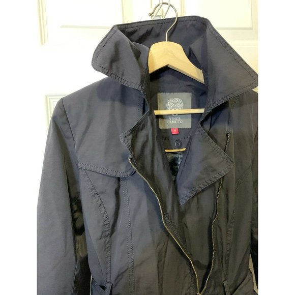 Vince Camuto Women’s Sz M Blue Jacket Trench Coat with belt rain - Picture 9 of 11
